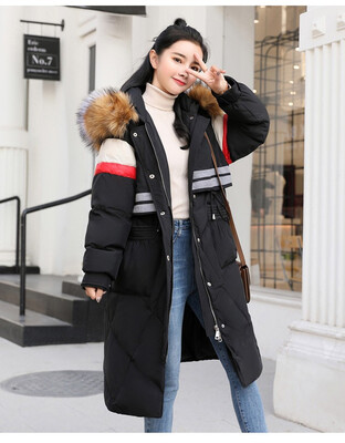 

2018 new winter wear Korean version of the long cotton clothing coat cotton-padded jacket female matching fur collar