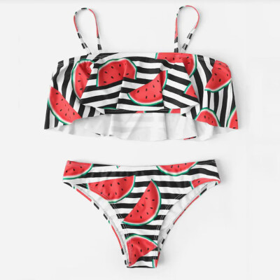 

Roseonmyhand Women Bikini Set Print Padded Swimwear High Waist Bathing Swimsuit Beachwear