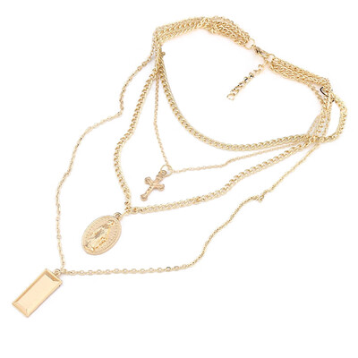 

Retro Exaggerated Necklace Alloy Virgin Cross Multi-pendant Necklace Gold Silver Color Necklace Party Fashion Jewelry