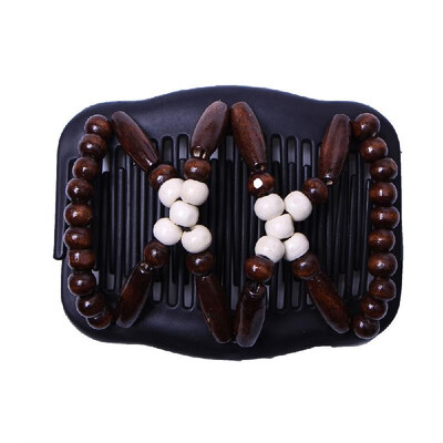 

Wood Beaded Stretchy Double Row Hair Comb Hair Clip Women Hairstyle Insert