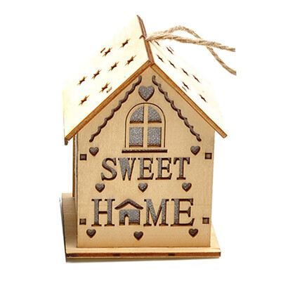 

LED Light Wood Cute Christmas Tree Hanging Ornaments HOUSE Holiday Decoration