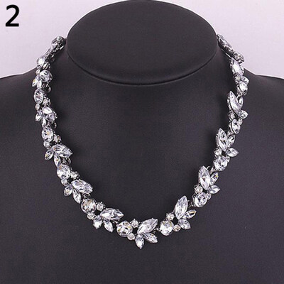 

Women Vintage Charm Crystal Flower Pendant Statement Bib Choker Necklace