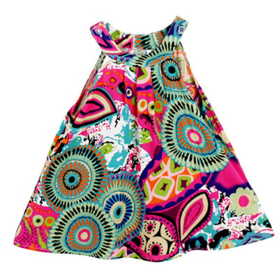 

6M-4T Fashion Kids Clothes Print Vest Girl Baby Clothing Floral Dress for Baby Infant Outfit Vestido Baby Bohemian Dresses