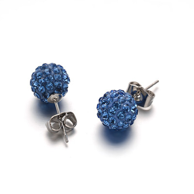 

Polymer Clay Rhinestone Ball Stud Earrings with Stainless Steel Stud Earring Findings Stainless Steel Color Light Sapphire 10m