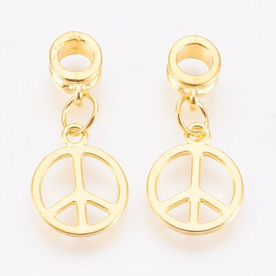 

Alloy European Dangle Beads Lead Free&Cadmium Free Stopper Peace Sign Golden Color about 30mm long 14mm wide 5mm thick