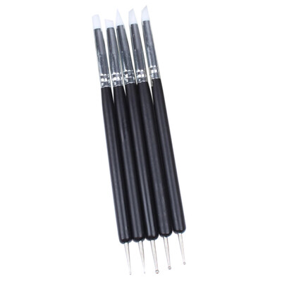

Toponeto 5 Pcs Pencil Head Nail Art Brush Nail Silicone Brushes With Wooden Handle Strap