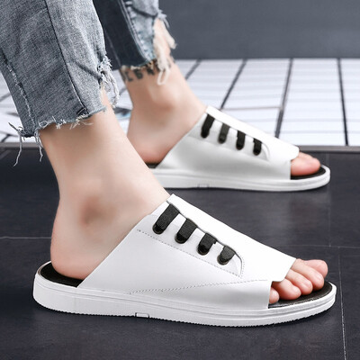 

Chao brand leather slippers mens summer outdoor sandals mens casual shoes Joker non-slip Vietnamese beach shoes