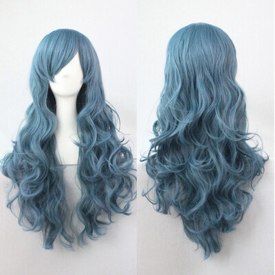 

〖Follure〗Sexy Women Cosplay Wavy Curly Synthetic Wig Fashion Dark Blue Long Party Wigs