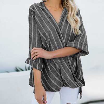 

Nomeni Women Fashion Sexy Stripe V Neck Long Sleeve T-Shirt Tops Blouse