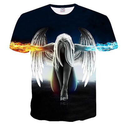 

Men Casual 3D Angel Pattern Print Round Neck Short Sleeve T-Shirt Tee Tops