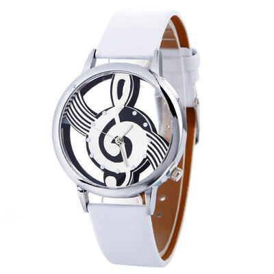 

2019 Women Fashion Leather Watch Music Note Dial Stainless Steel Analog Quartz Wristwatch Ladies Luxury Dress Watches