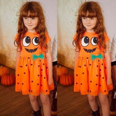 

US Canis Flower Girl Dress Kids Halloween Pumpkin Costume Princess Party Dress