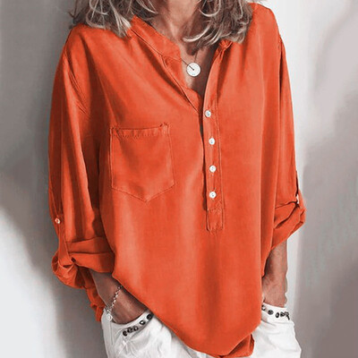 

Womens Long Sleeve Casual Loose Tops T Shirt Ladies Plain Button Blouse Shirts