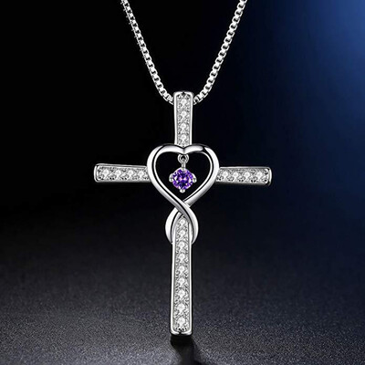 

Infinity Love God Cross CZ Pendant Necklace with Birthstone Birthday Gifts Jewelry for Women Girls
