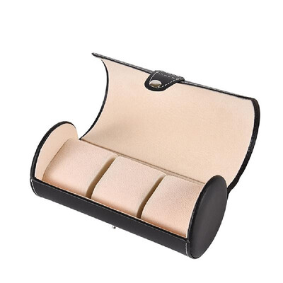 

Cylinder PU Leather Watch Roll Organizer Elegant Portable Watches Display Case
