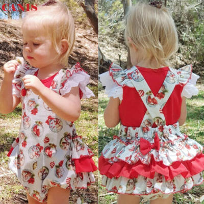 

2PCs Christmas Infant Baby Girls Clothes Ruffle Romper Jumpsuit Xmas Outfits