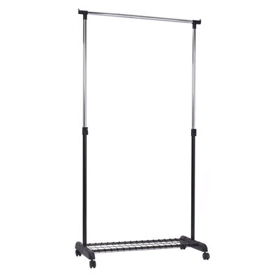 

Adjustable Rolling Garment Rack Heavy Duty Clothes Hanger w Shoe Rack Portable