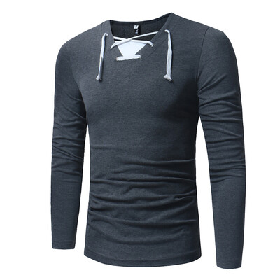 

Toponeto Fashion Mens Needle show Autumn Long Sleeve Casual Fit Cotton Round Top Blouse