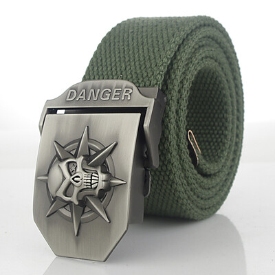 

Skull Alloy Automatic Buckle Mens Belt Personality Mens Belt for Teenager Boy Stripe Canvas Luxury Strap Male Belts 150 160cm