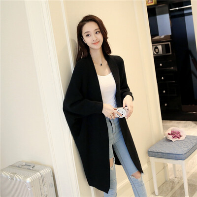 

The new autumnwinter 2018 bat sleeve large size Korean version of the long&loose pure color knitted cardigan sweater