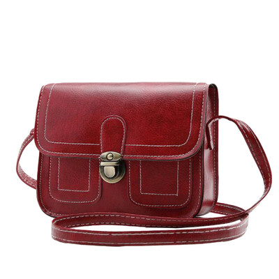 

Vintage Women Solid Color Lock Faux Leather Crossbody Shoulder Messenger Bag