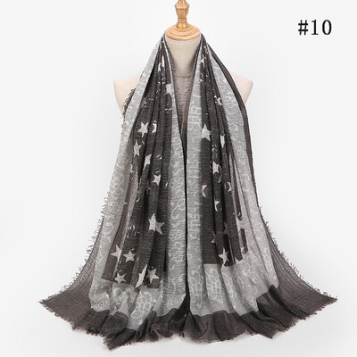

New Europe&the United States foreign trade fashion five-pointed star print pattern long cotton&linen scarf sunscreen shawl silk scarf wholesale
