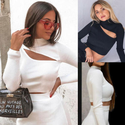 

Women Hollow T Shirt Long Sleeve Blouse Ladies Loose Casual Crop Tops Sweater
