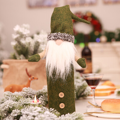

Red Xmas Decor Faceless Beard Santa Claus Doll Wine Bottle Cover Clothes Gift