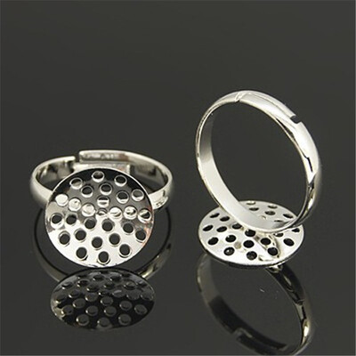 

PH PANDAHALL 10 Pcs Adjustable Ring Base Blanks with 14mm Flat Glue on Pad Silver