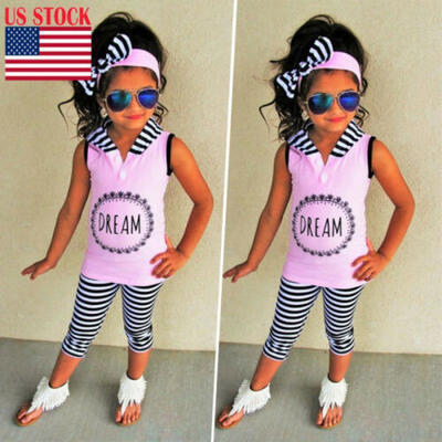 

USA Toddler Kids Baby Girl Summer Tops Tank Top Leggings 3Pcs Outfits Clothes
