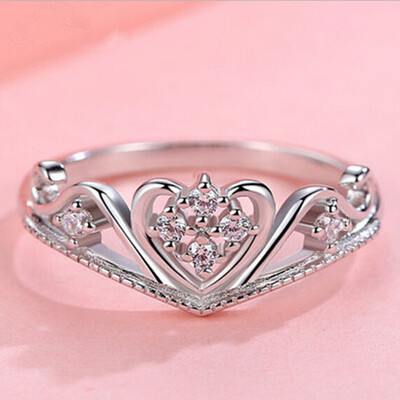 

New Wedding Jewelry Crystal Heart Crown Rings For Lover Female Engagement Party Wholesale