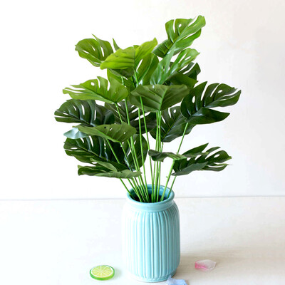 

1 Bouquet Artificial Plastic Monstera Leaf Green Plant Home Hotel Cafe Decor