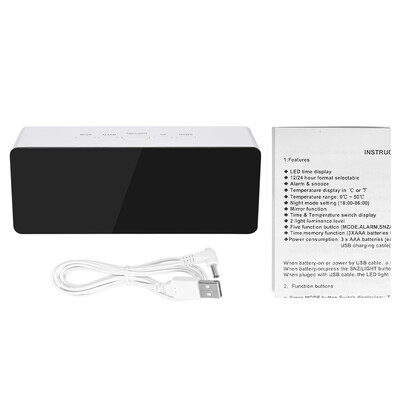 

Multifunctional Plastic Mirror LED Night Light Thermometer Digital Wall Clock Lamp Alarm Clock