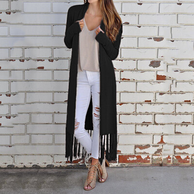 

Womens Cardigans Fringe Splicing Casual Velvet Blazers Long Slim Solid Coat