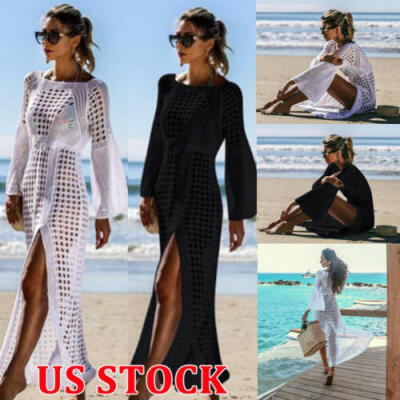 

Summer Sexy Women Crochet Bikini Cover Up Knit Long Beach Dress Tunic Beachwear