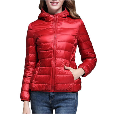 

Toponeto Women Casual Light Outerwear Solid Hooded Zippers Pocket Coat Down Jackets