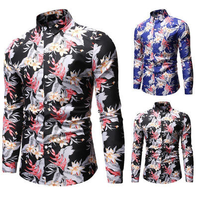 

Mens Shirt Fashionable Casual Slim-fit Floral Printed Long Sleeve Shirts