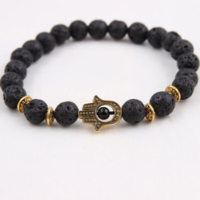 

8 mm Hand of Fatima Overload Beads Natural Volcanic Stone Tigers Eye Stone Bracelet Unisex Pair of Jewellery