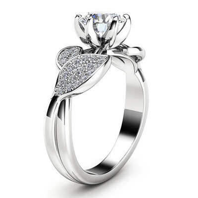 

Fashion Floral CZ Stone Queen Ring Silver COLOR Leaf Ring Gift Engagement Wedding Party Rings for Women