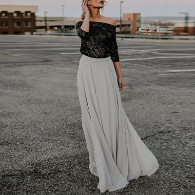

Roseonmyhand Womens High Waist Maxi Skirt A-line Chiffon Long Skirt
