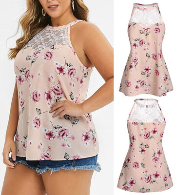 

Roseonmyhand Fashion Womens Plus Size Sleeveless Lace Floral Printed T-shirt Tank Tops Vest