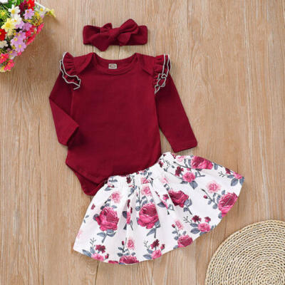 

AU 3PCS Baby Girl Toddler Newborn Romper Tutu Flower Skirt Outfit Dress Clothes