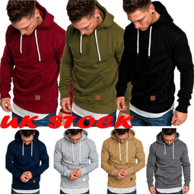 

Warm Mens Long Sleeve Casual Tops Shirts Cotton Hooded T-shirt Hoddies UK STOCK