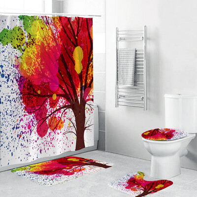 

Gobestart 4PCS Non Slip Toilet Polyester Cover Mat Set Bathroom Shower Curtain