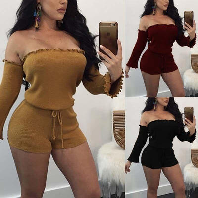 

New Women&39s Long Sleeve Bodysuit Jumper Bodycon Bandage Jumpsuit Short Romper New
