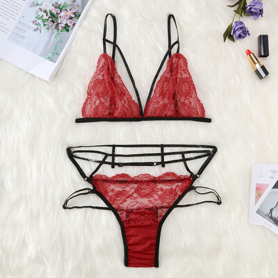 

Gobestart New Womens Lace Hollow Openwork Sexy Perspective Two-piece Set