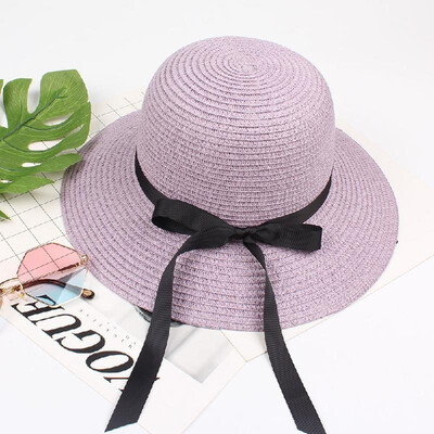 

Summer Women Straw Hat Ribbon Bow Wide Brim Sun Beach Cap Holiday Fedora Trilby Hat