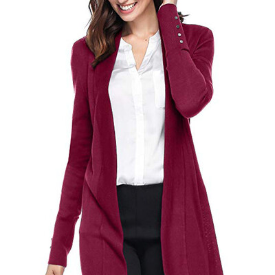 

Toponeto Ladies Knitted Cardigan With Long Sleeves In Plain Color Button Outwear Coat