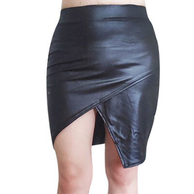 

Roseonmyhand Fashion Womens Solid Package Hip Slim Fit Split Sexy Casual Short Leather Skirt