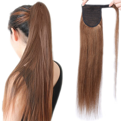 

Clip in human hair ponytail wrap hair extension 20" straight